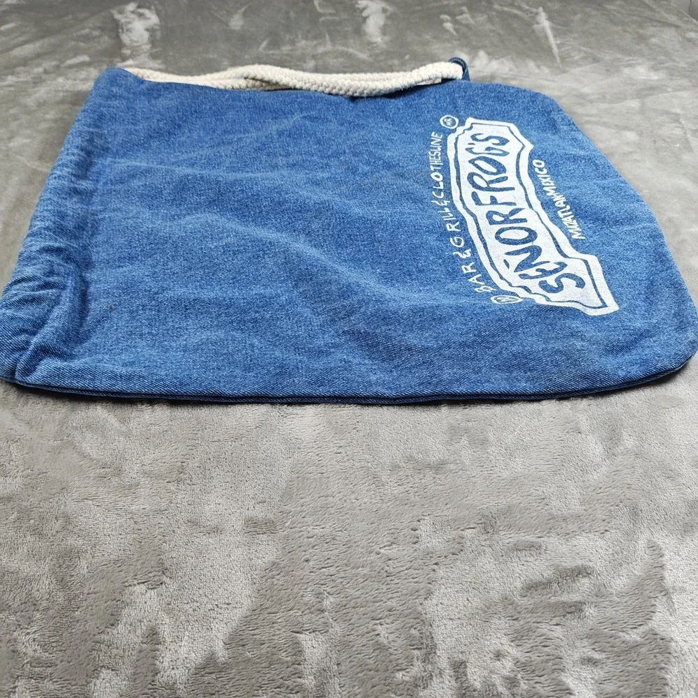 Vintage Senor Frogs Tote Bag Denim Rope Handle Mazatlan Mexico Carlos N Charlies